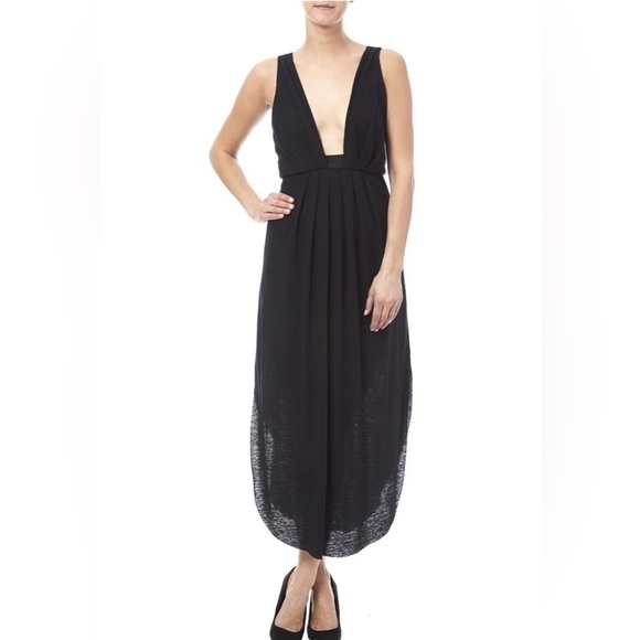 Free people Heidi Linen Blend Maxi dress, black, plunging neckline, sz S - Picture 3 of 13